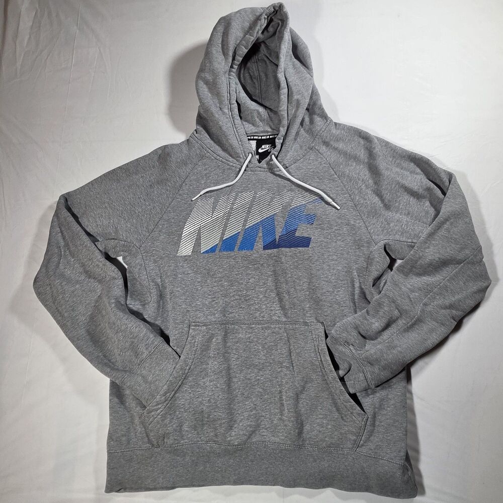 Nike SB Hoodie Mens Large Gray Pullover Sweatshirt Gradient Logo Skate Graphic